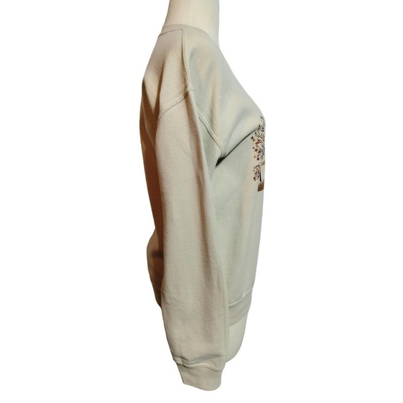 Graphic fall print beige color crew neck sweat shirt women size small - Picture 5 of 7